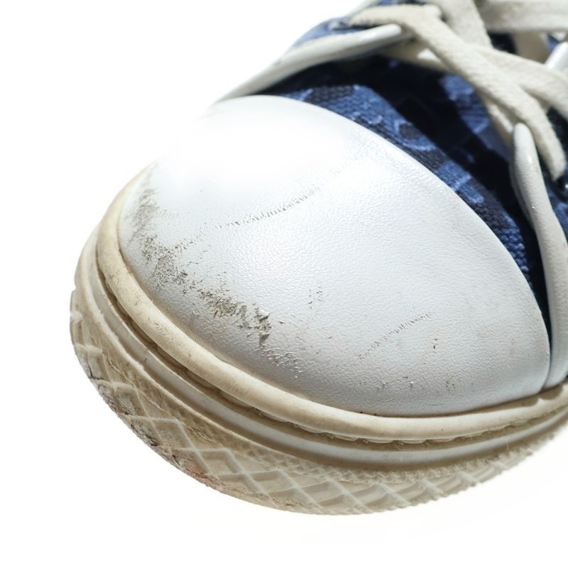 Dior Oblique Pattern Canvas Leather Lace Up High Cut Shoes Sneakers Navy Women