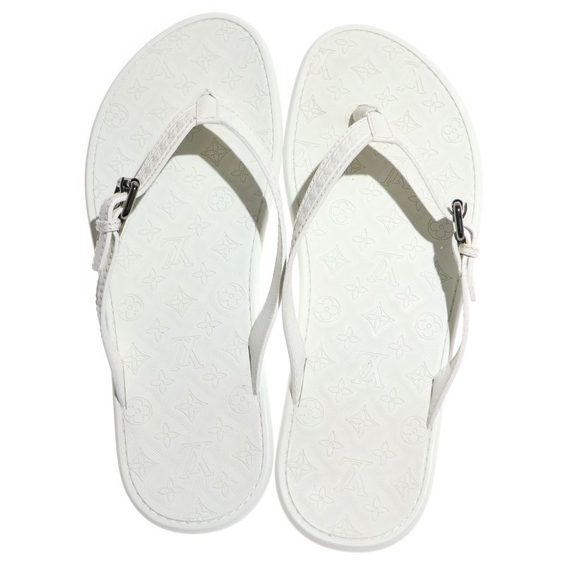 Louis Vuitton Monogram Leather Rubber Strap Flat Sandals Shoes White