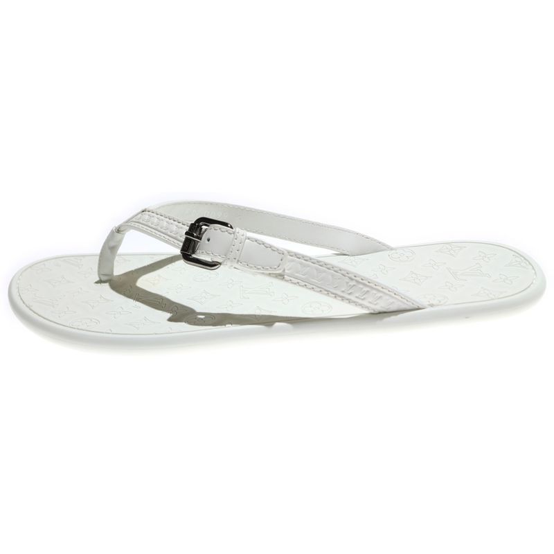 Louis Vuitton Monogram Leather Rubber Strap Flat Sandals Shoes White