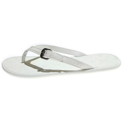 Louis Vuitton Monogram Leather Rubber Strap Flat Sandals Shoes White