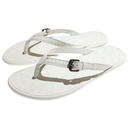 Louis Vuitton Monogram Leather Rubber Strap Flat Sandals Shoes White