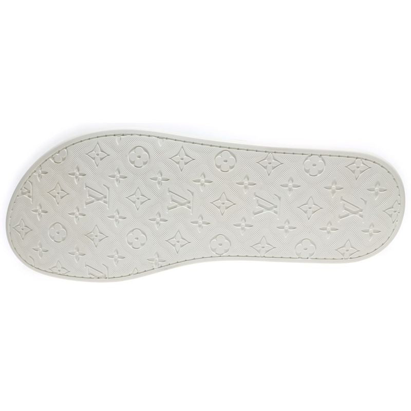 Louis Vuitton Monogram Leather Rubber Strap Flat Sandals Shoes White