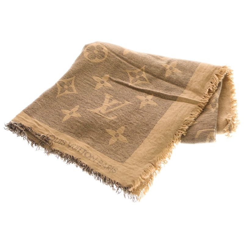 Louis Vuitton Monogram Giant Shawl Scarf Brown Cashmere Silk Mp2382