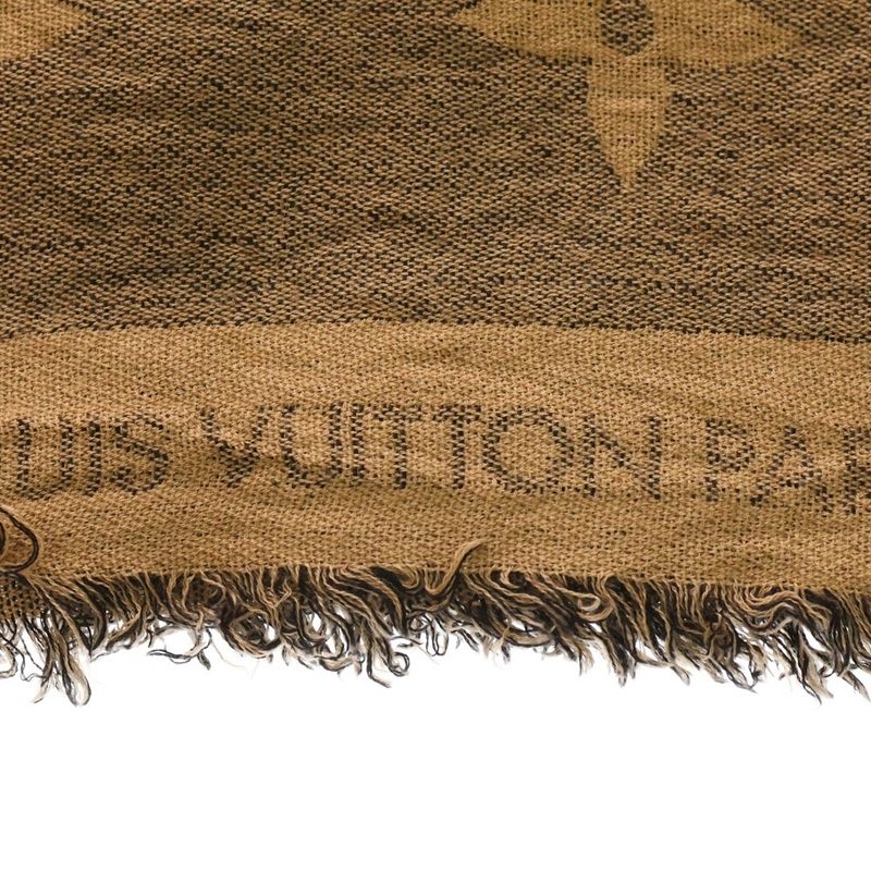 Louis Vuitton Monogram Giant Shawl Scarf Brown Cashmere Silk Mp2382