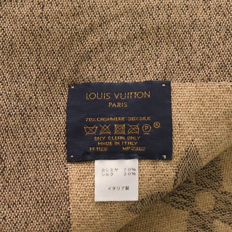 Louis Vuitton Monogram Giant Shawl Scarf Brown Cashmere Silk Mp2382