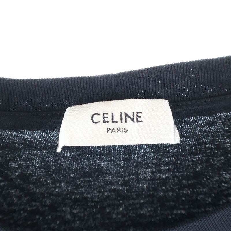 Celine Cotton Front Logo Print Short Sleeved T-Shirt Cut and Sewn Black