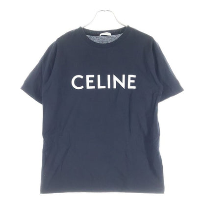 Celine Cotton Front Logo Print Short Sleeved T-Shirt Cut and Sewn Black