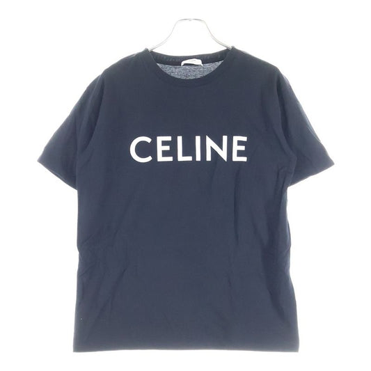 Celine Cotton Front Logo Print Short Sleeved T-Shirt Cut and Sewn Black