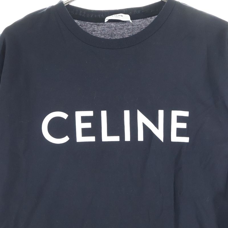 Celine Cotton Front Logo Print Short Sleeved T-Shirt Cut and Sewn Black