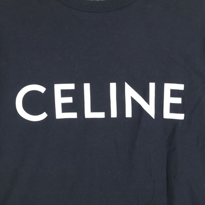 Celine Cotton Front Logo Print Short Sleeved T-Shirt Cut and Sewn Black
