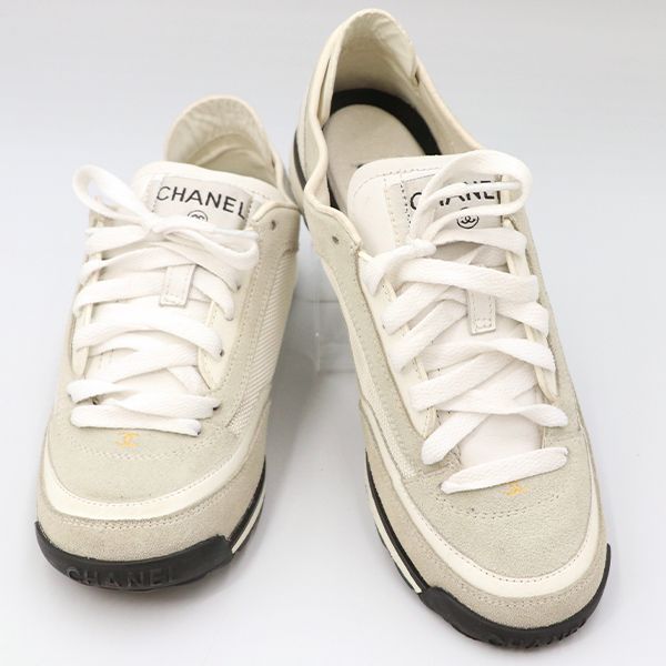 Chanel Low Cut Sneakers Leather White Gray Size 35 22.5cm (8.86in) Ladies