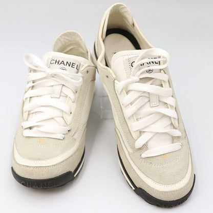 Chanel Low Cut Sneakers Leather White Gray Size 35 22.5cm (8.86in) Ladies