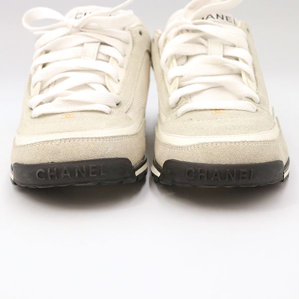 Chanel Low Cut Sneakers Leather White Gray Size 35 22.5cm (8.86in) Ladies