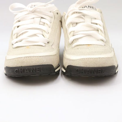 Chanel Low Cut Sneakers Leather White Gray Size 35 22.5cm (8.86in) Ladies
