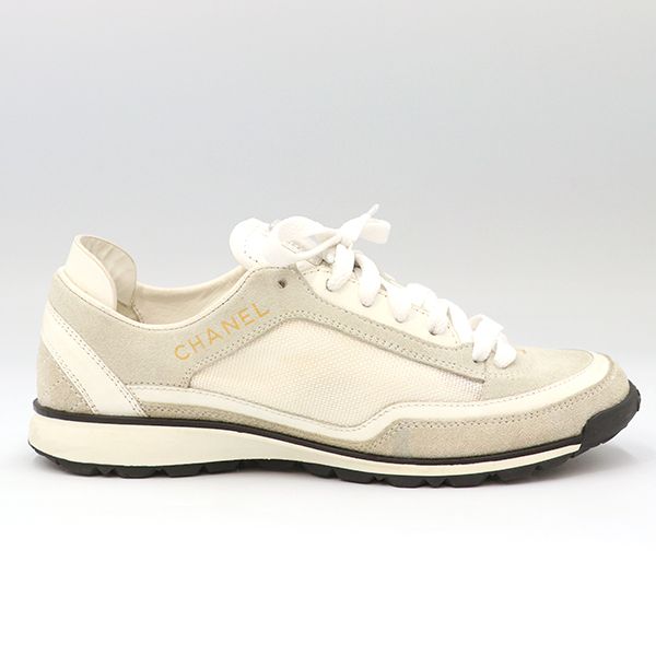 Chanel Low Cut Sneakers Leather White Gray Size 35 22.5cm (8.86in) Ladies