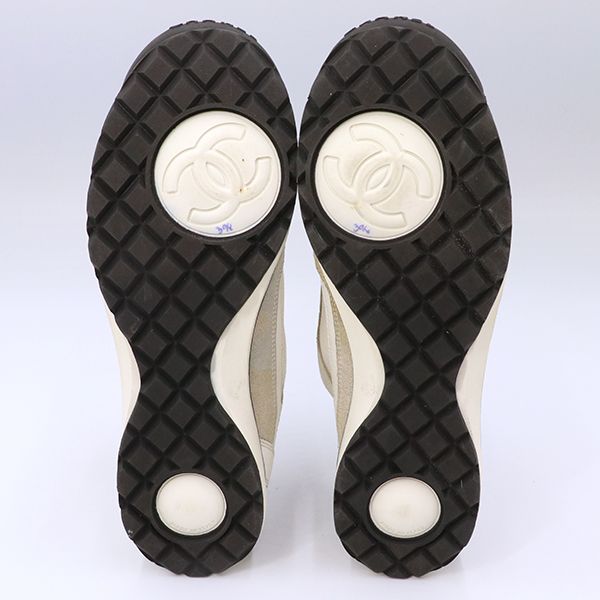 Chanel Low Cut Sneakers Leather White Gray Size 35 22.5cm (8.86in) Ladies