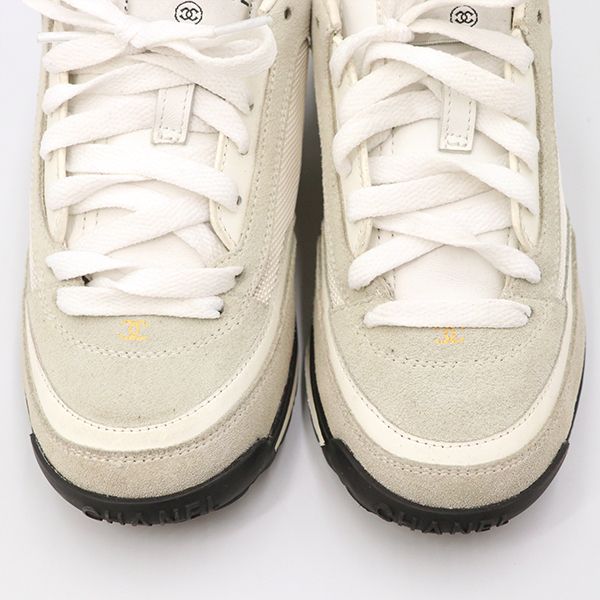 Chanel Low Cut Sneakers Leather White Gray Size 35 22.5cm (8.86in) Ladies