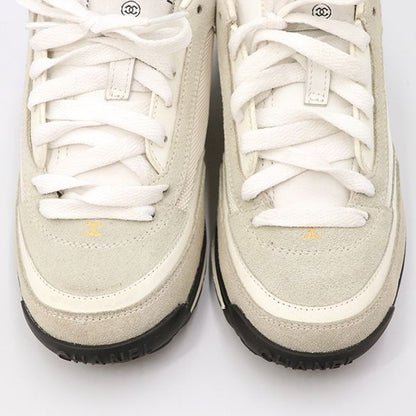 Chanel Low Cut Sneakers Leather White Gray Size 35 22.5cm (8.86in) Ladies