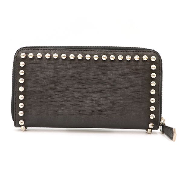 Fendi Black Leather Carlito Round Zipper Long Wallet Unisex 400001480160099