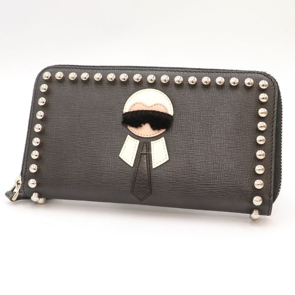 Fendi Black Leather Carlito Round Zipper Long Wallet Unisex 400001480160099