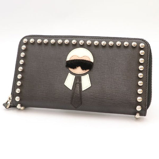 Fendi Black Leather Carlito Round Zipper Long Wallet Unisex 400001480160099