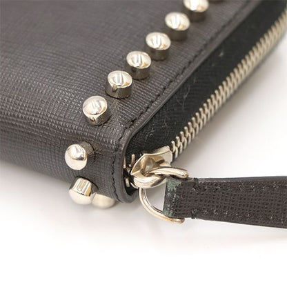 Fendi Black Leather Carlito Round Zipper Long Wallet Unisex 400001480160099