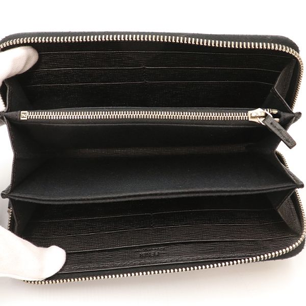 Fendi Black Leather Carlito Round Zipper Long Wallet Unisex 400001480160099