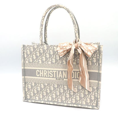 Christian Dior Ivoryish Gray Canvas Book Tote Bag with Medium Scarf 50-Ma-1223