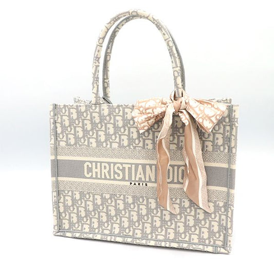Christian Dior Ivoryish Gray Canvas Book Tote Bag with Medium Scarf 50-Ma-1223