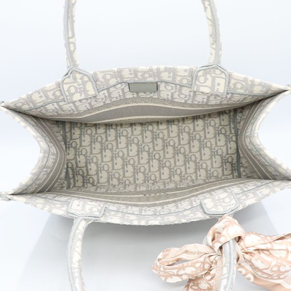 Christian Dior Ivoryish Gray Canvas Book Tote Bag with Medium Scarf 50-Ma-1223