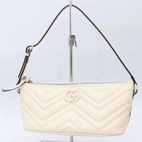 Gucci White Leather GG Marmont One Shoulder Bag 739166 Women's 400000180100