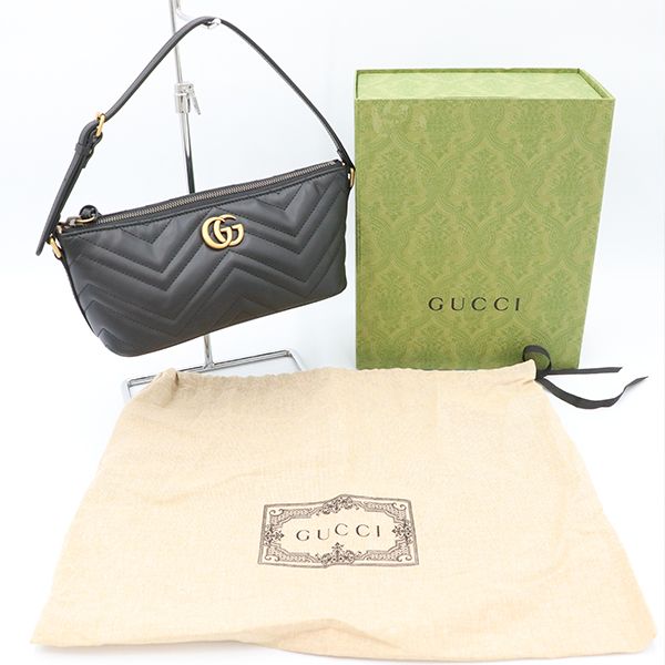 Gucci Black Leather GG Marmont One Shoulder Bag 739166 Women's 400000180100