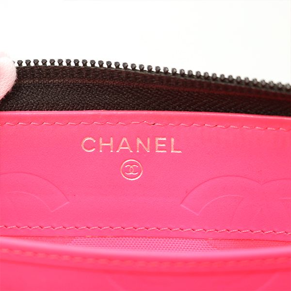 Chanel Black Pink Quilted Cambon Coco Mark Round Zipper Long Wallet Ladies