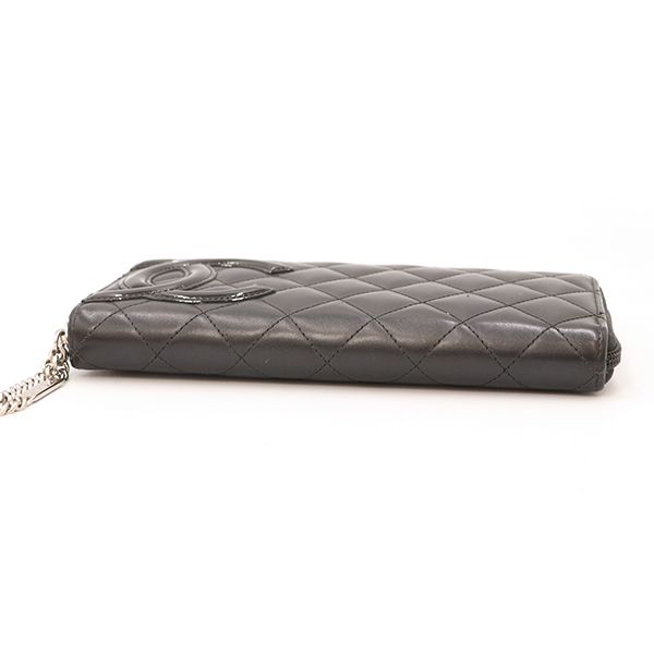 Chanel Black Pink Quilted Cambon Coco Mark Round Zipper Long Wallet Ladies