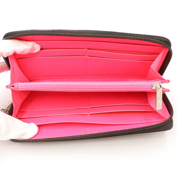 Chanel Black Pink Quilted Cambon Coco Mark Round Zipper Long Wallet Ladies