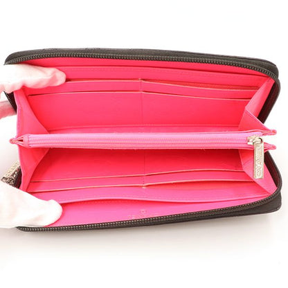 Chanel Black Pink Quilted Cambon Coco Mark Round Zipper Long Wallet Ladies