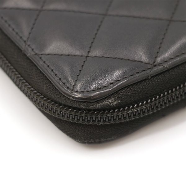 Chanel Black Pink Quilted Cambon Coco Mark Round Zipper Long Wallet Ladies