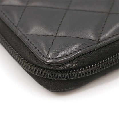 Chanel Black Pink Quilted Cambon Coco Mark Round Zipper Long Wallet Ladies