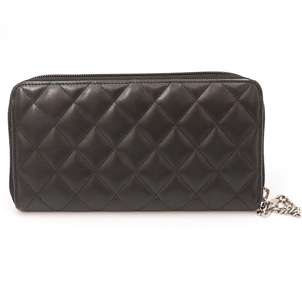 Chanel Black Pink Quilted Cambon Coco Mark Round Zipper Long Wallet Ladies