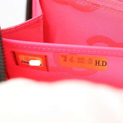 Chanel Black Pink Quilted Cambon Coco Mark Round Zipper Long Wallet Ladies