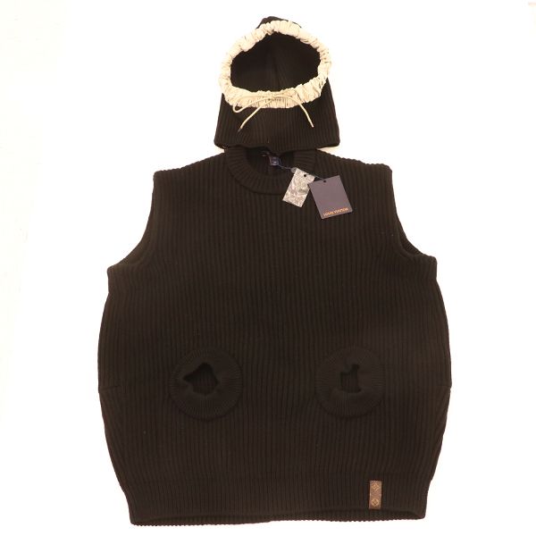 Louis Vuitton Hooded Sleeveless Knit Vest Flkw83 Wool Cashmere and Others Black