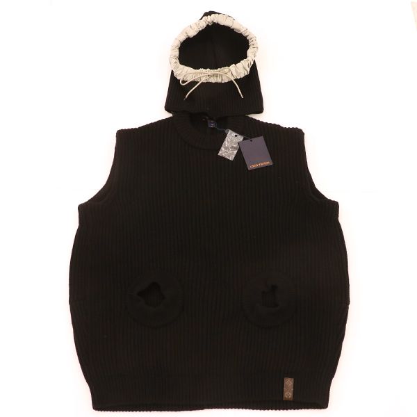 Louis Vuitton Hooded Sleeveless Knit Vest Flkw83 Wool Cashmere and Others Black