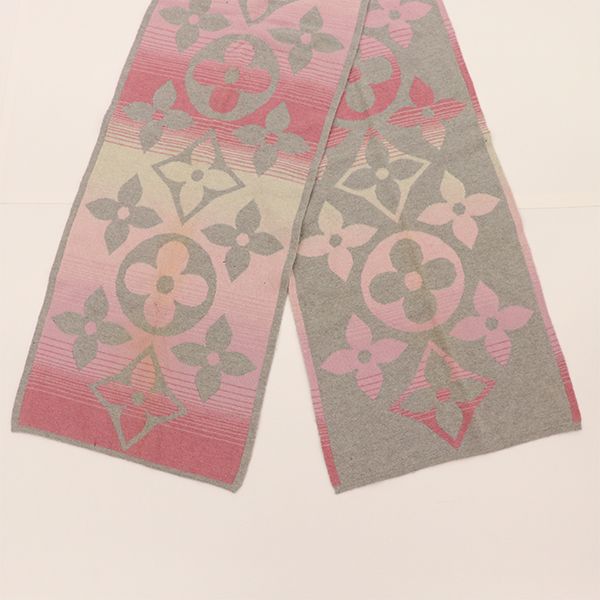 Louis Vuitton Monogram Sunset Echarpe Scarf M73053 Wool Etc Gray Pink