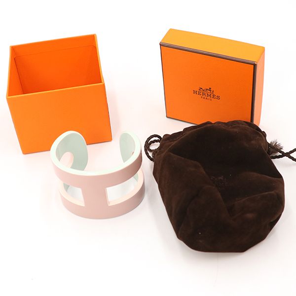 Hermes Lacquerwood Bangle Dull Baby Pink X Dull Blue Box Storage Bag