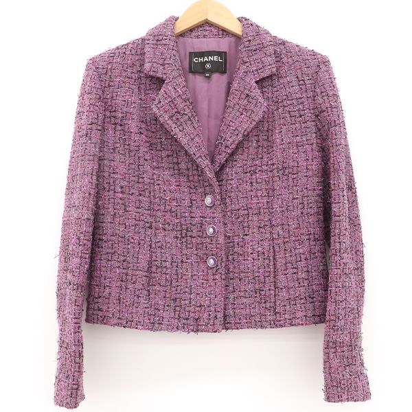 Chanel Tweed Jacket Silk Lined Pinkish Size 38 4000065800905448