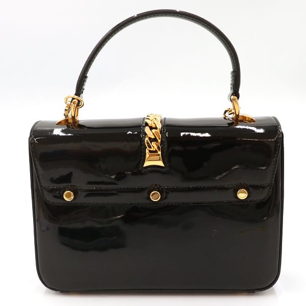 Excellent Condition" Gucci Black Patent Leather Sylvie 2way Handbag 589479