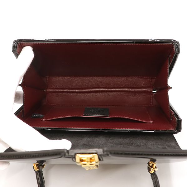 Excellent Condition" Gucci Black Patent Leather Sylvie 2way Handbag 589479