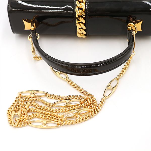 Excellent Condition" Gucci Black Patent Leather Sylvie 2way Handbag 589479