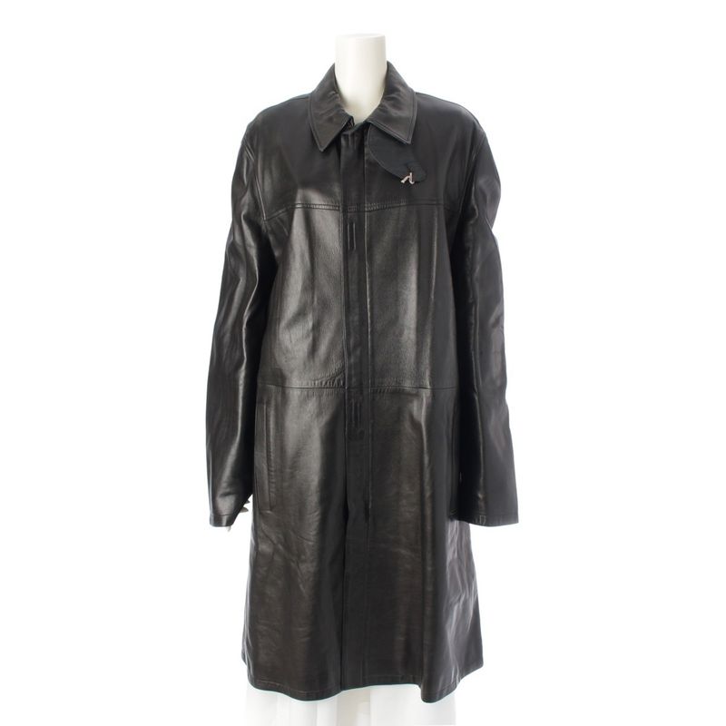 Prada Fw1998 Leather Velcro Long Archive Coat Black 50
