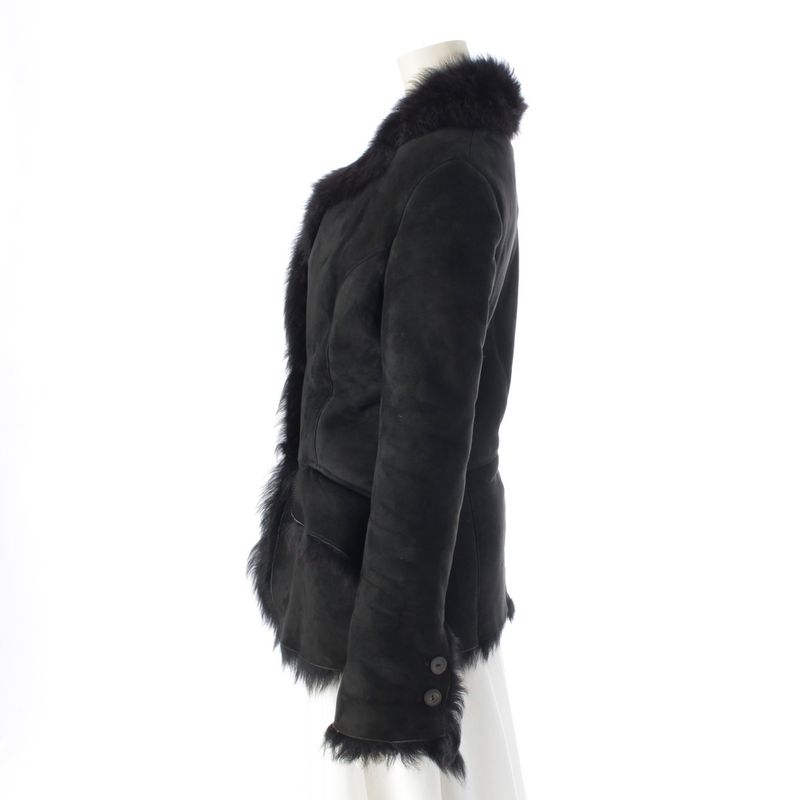 Gucci Leather Tom Ford Period Fur Mouton Jacket Coat Outerwear Black 40